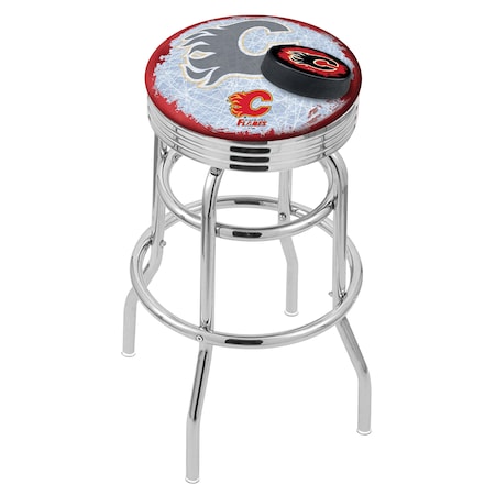 Holland Bar Stool Co 30" Chrome 2-Ring Calgary Flames Swivel Bar Stool, Accent Ring L7C3C30CalFla-D2
